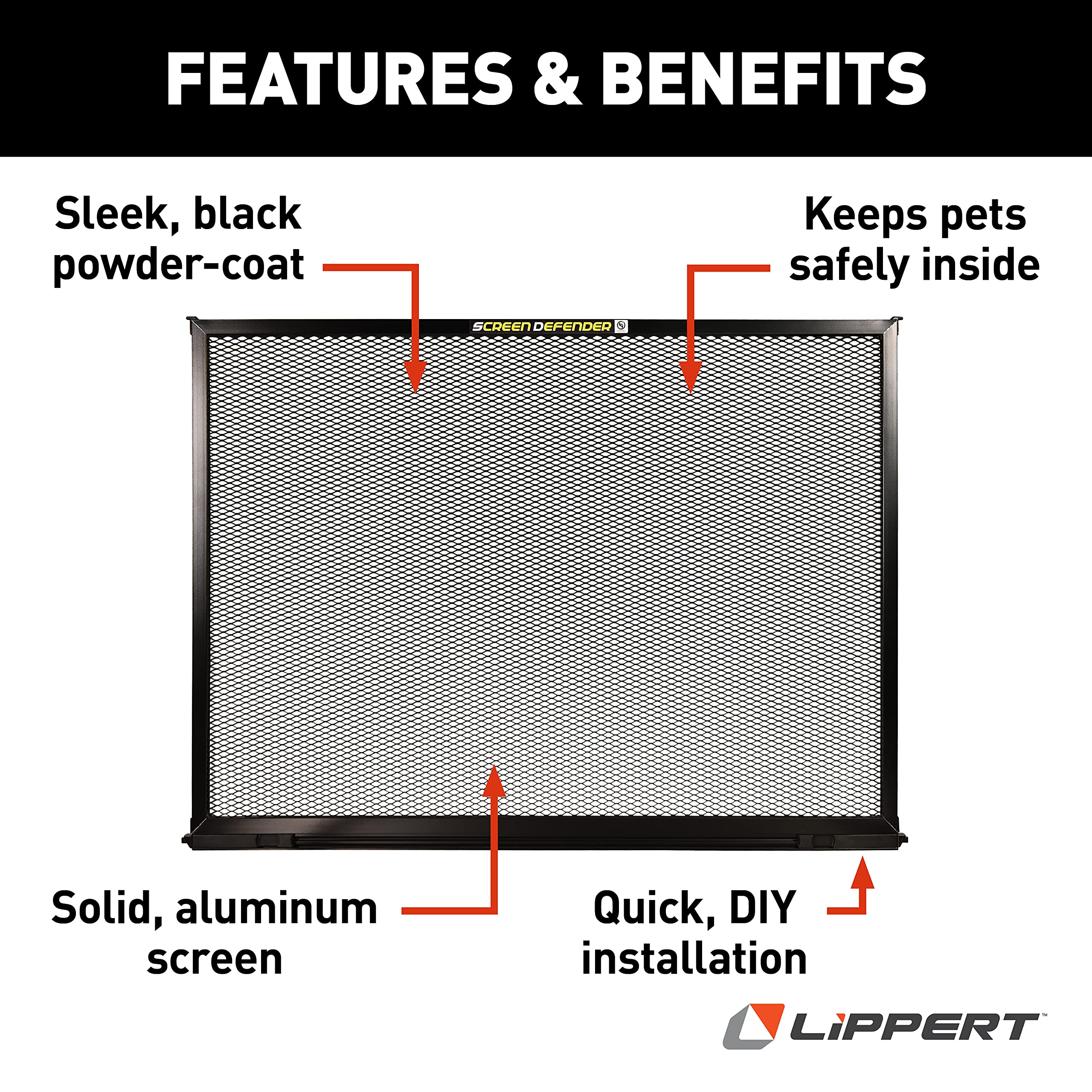 Lippert Screen Defender channel detail showing simple lock-in installation and hardware