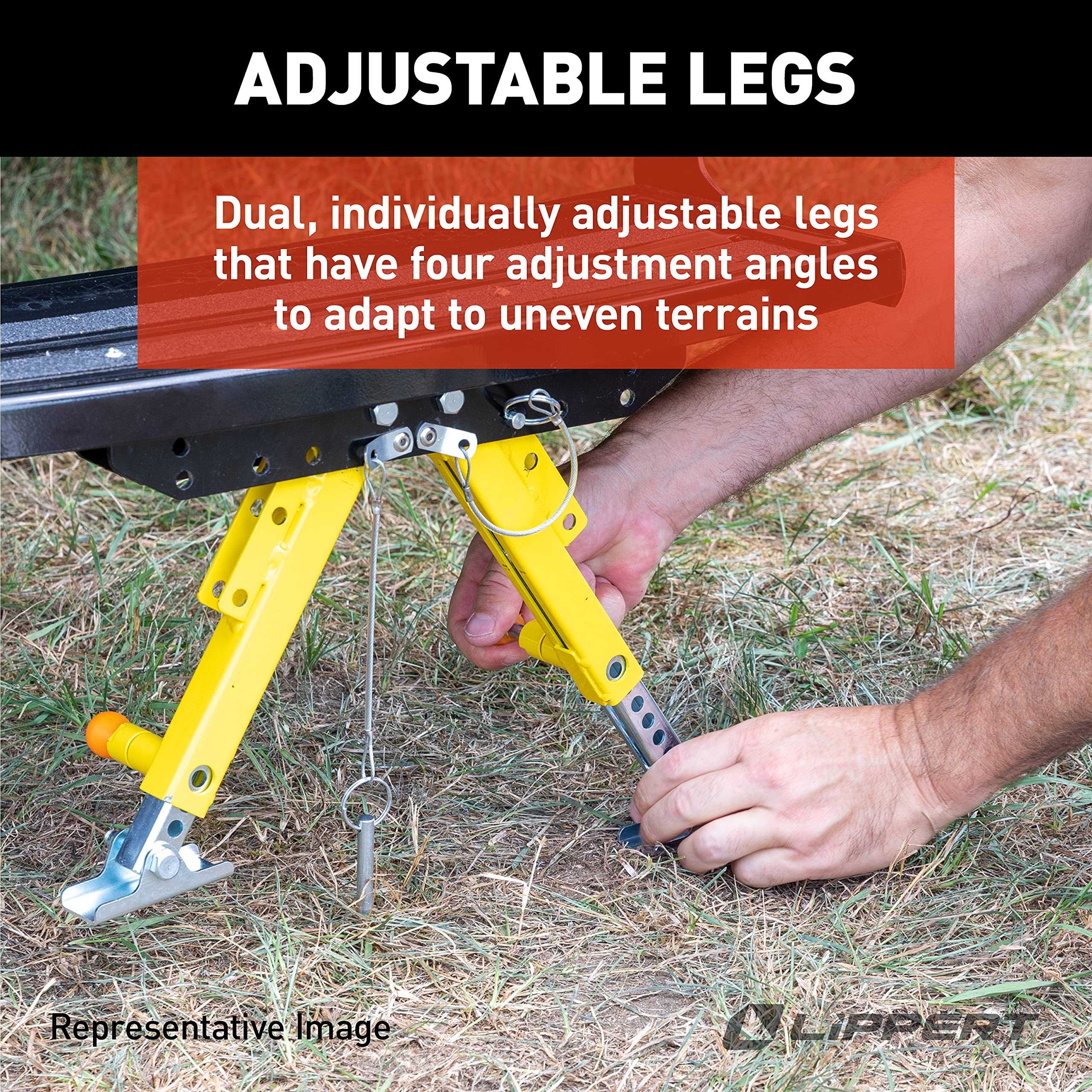 Lippert Components lifestyle shot of RV entry using Solid Stance for safer boarding