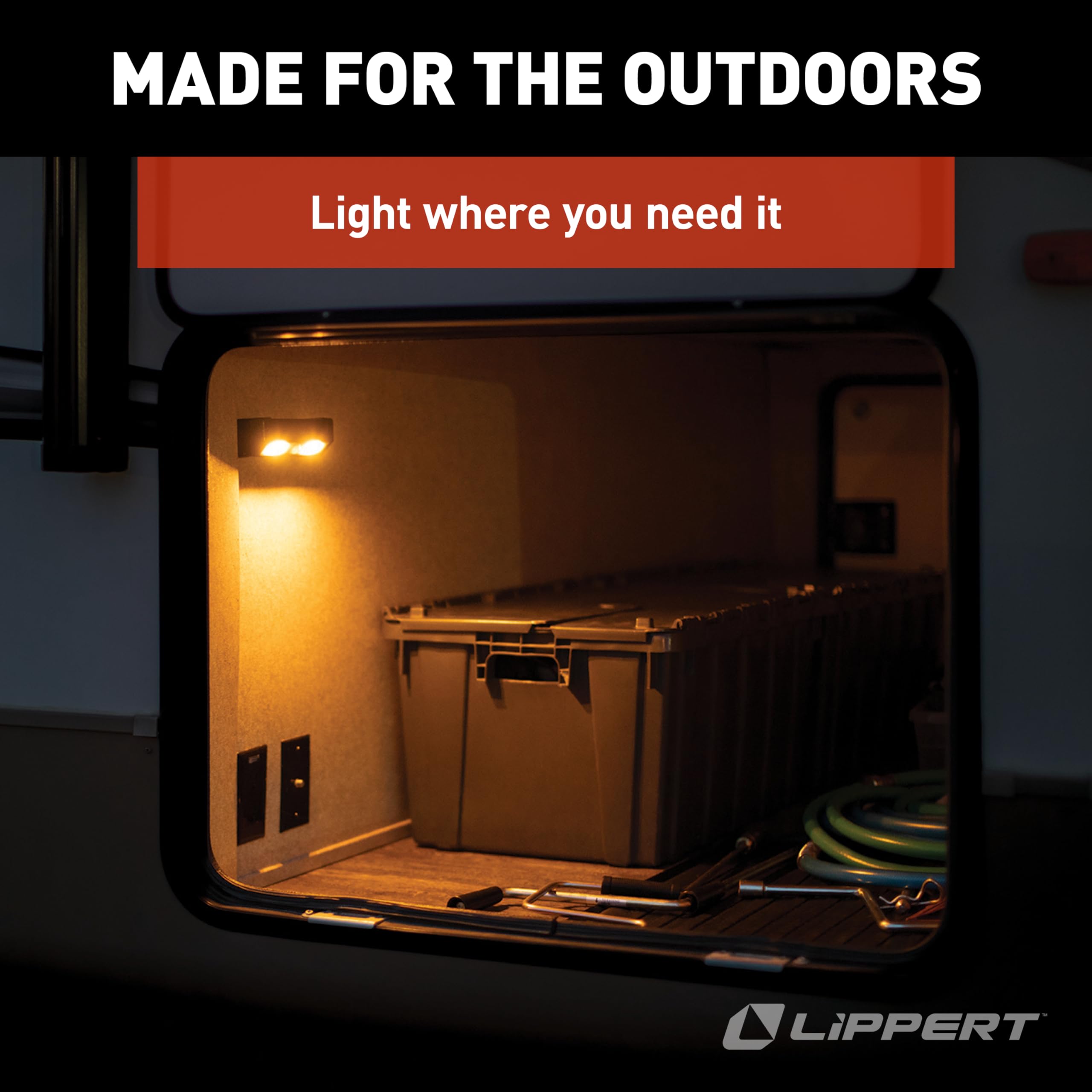 Lippert inside cargo bay lighting dark storage area for improved visibility