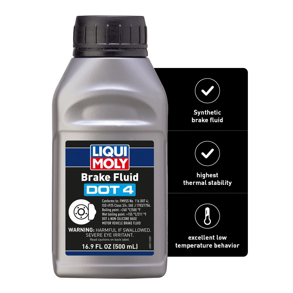 Liqui Moly brake fluid DOT 4 front bottle showing packaging and clear product identification