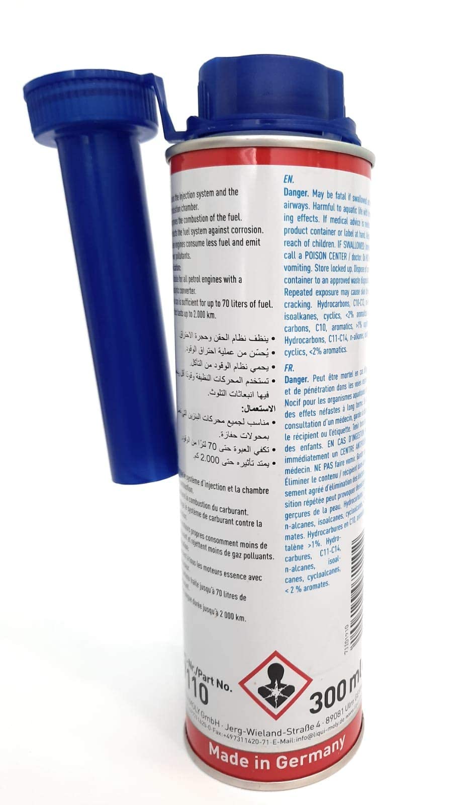 Liqui Moly graphic of fuel injection parts, showing injector cleaning benefit