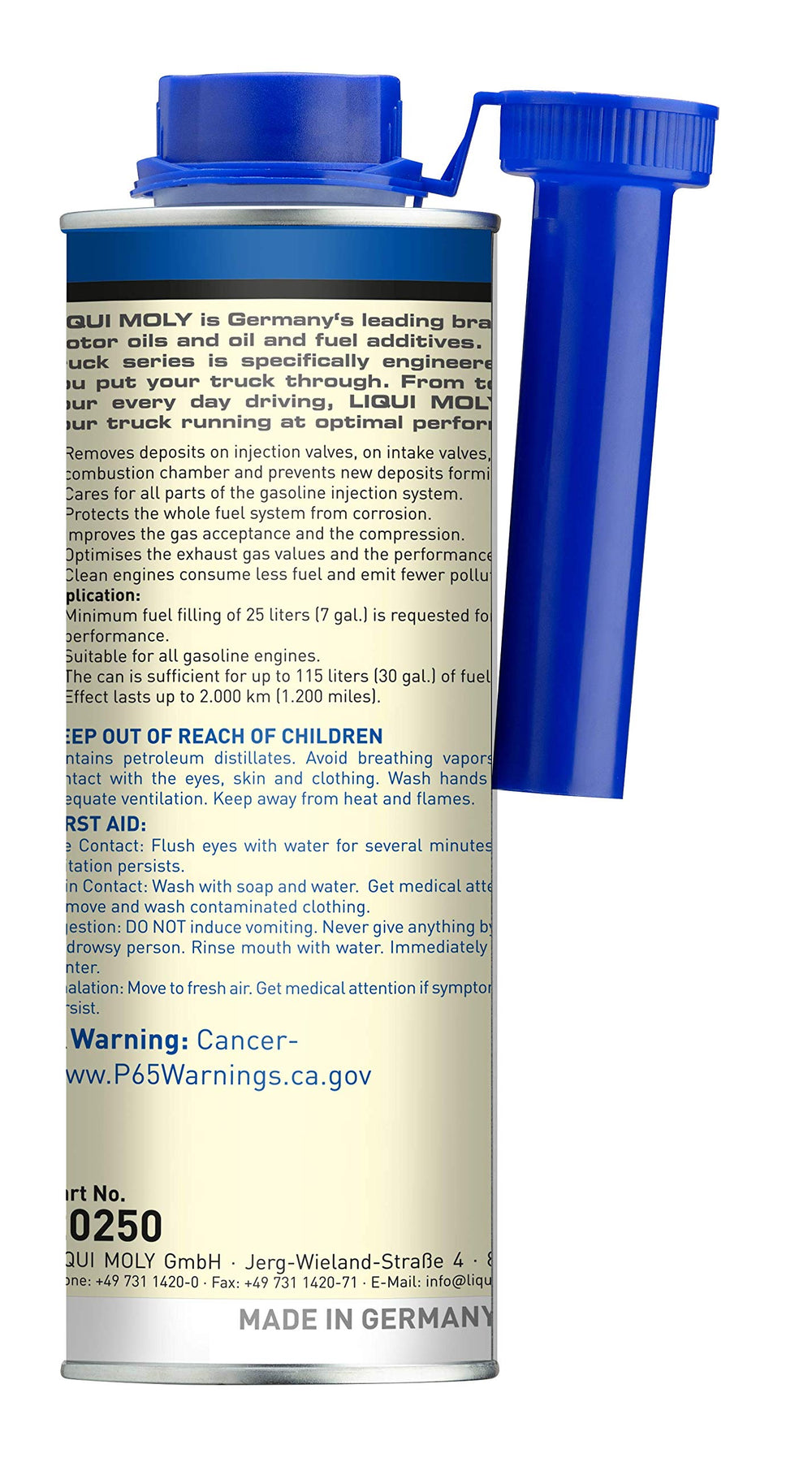 Liqui Moly close-up on fuel injector after treatment illustrating cleaner spray pattern