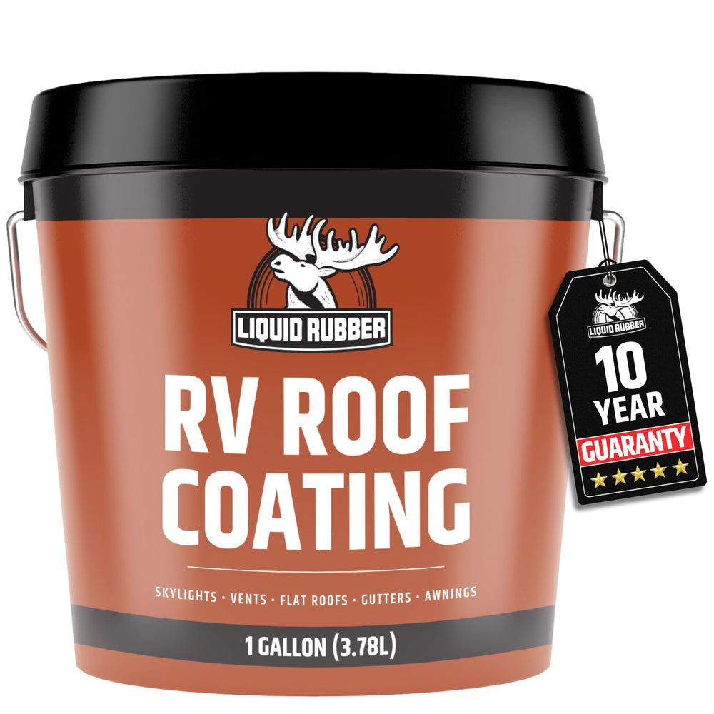 Liquid Rubber gallon can front view showing product label and application benefit