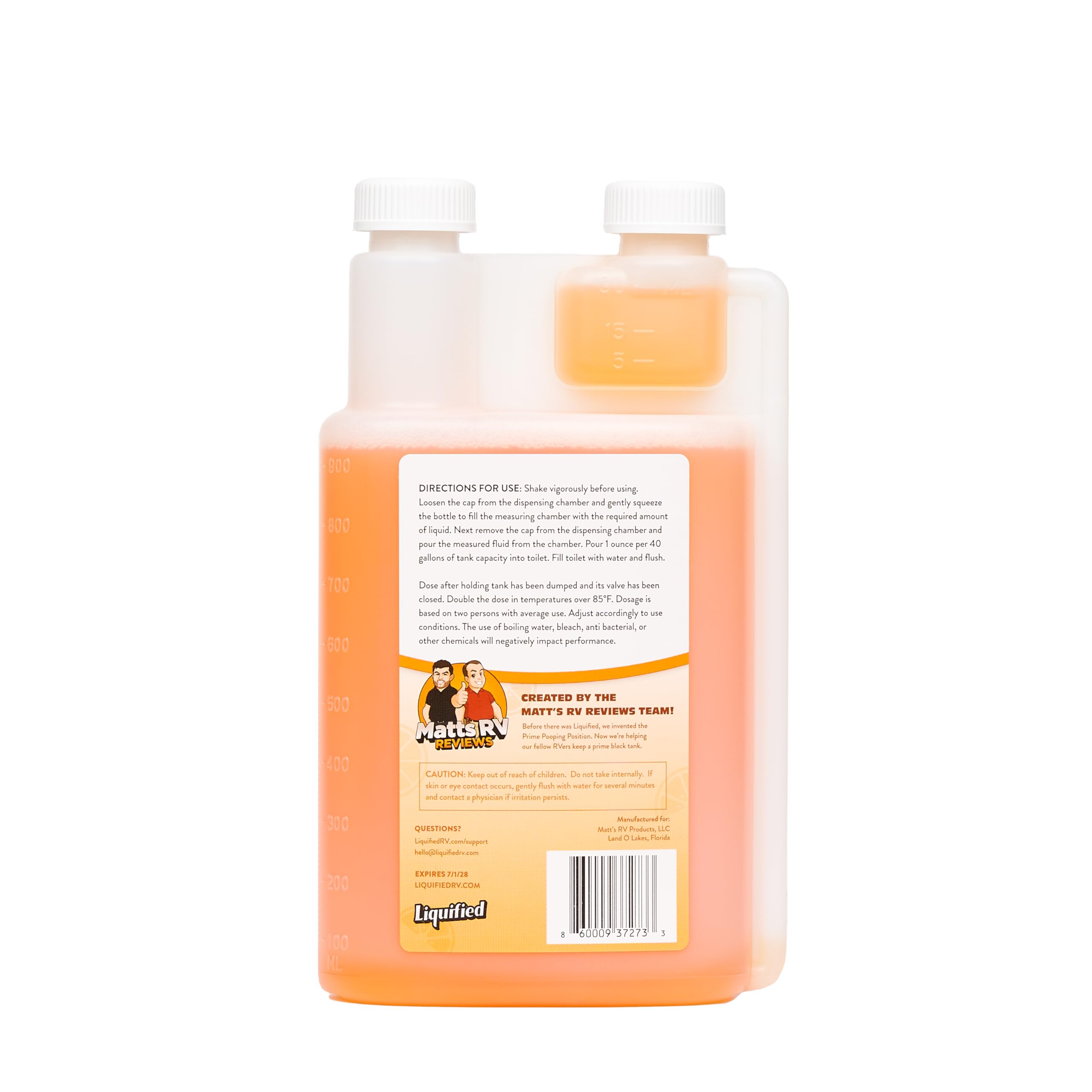 Liquified label close-up showing ingredients and safe septic benefit