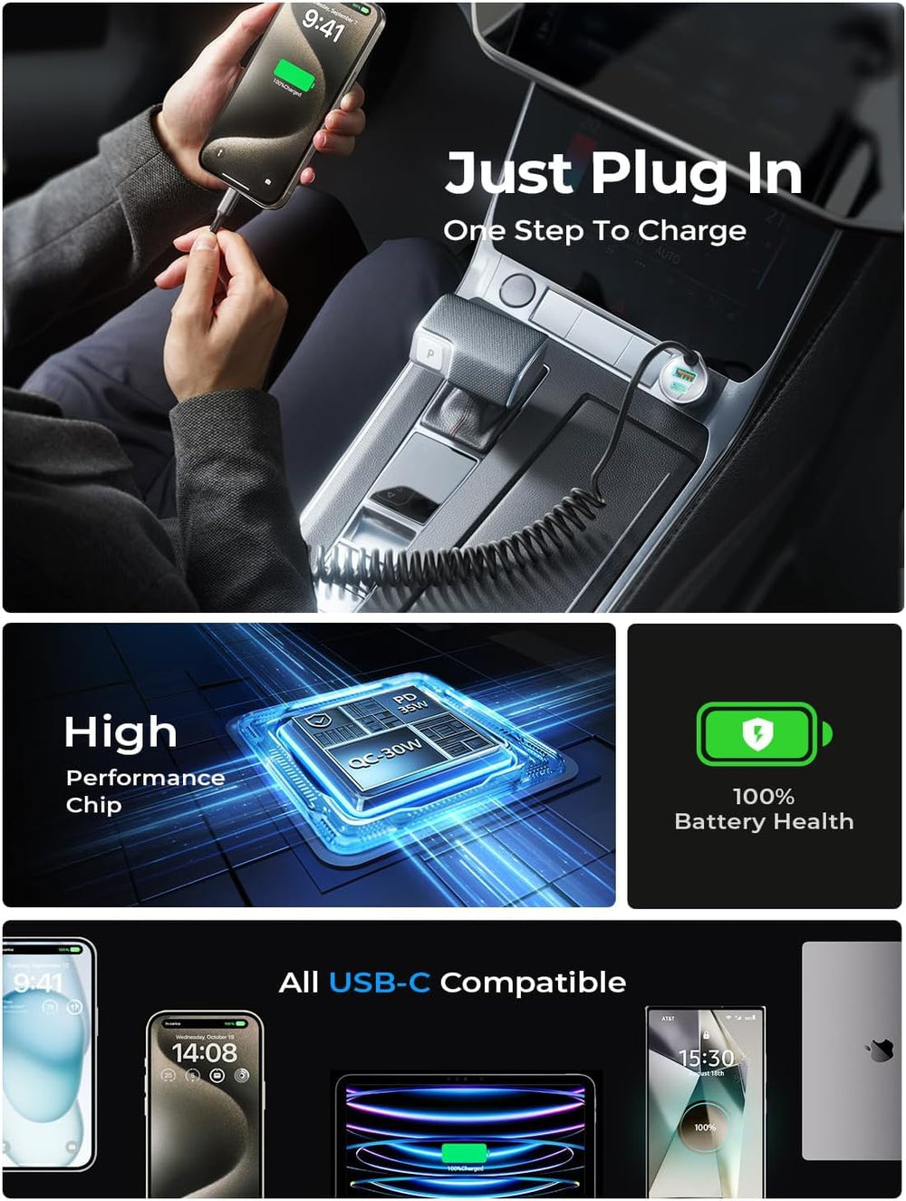 LISEN next to iPhone showing compact size and high‑power 90W capability