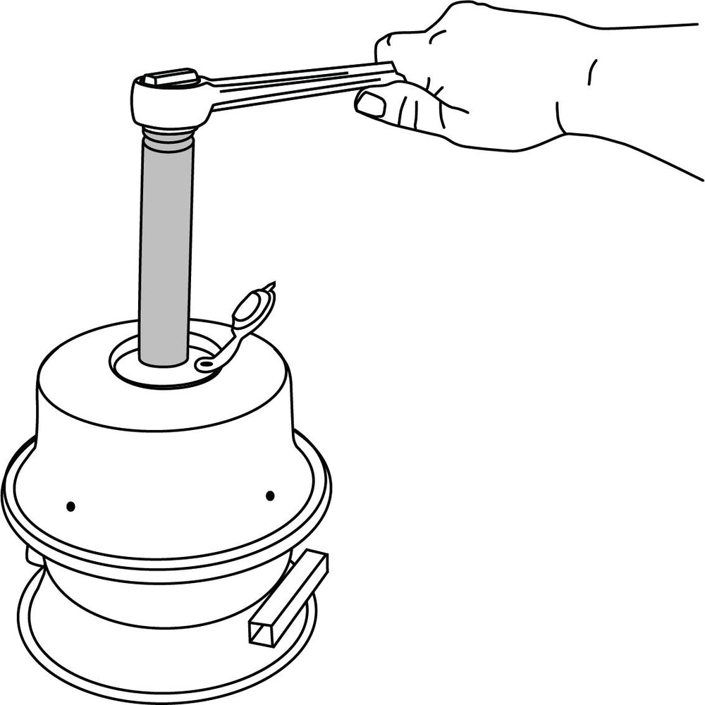 Lisle 49000 socket mounted on truck brake cage bolt for faster removal