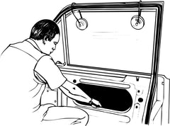 Lisle window holder in use on a car door holding glass safely during repair