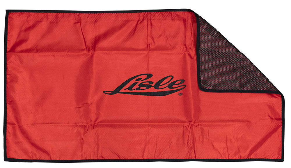 Lisle red fender cover protecting vehicle fender from tools and spills