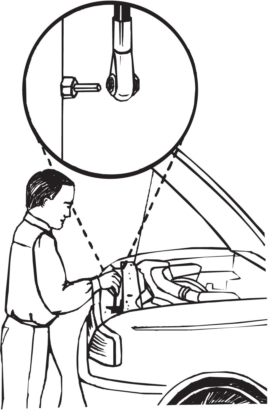Lisle tool extended handle detail demonstrating reach into tight engine areas