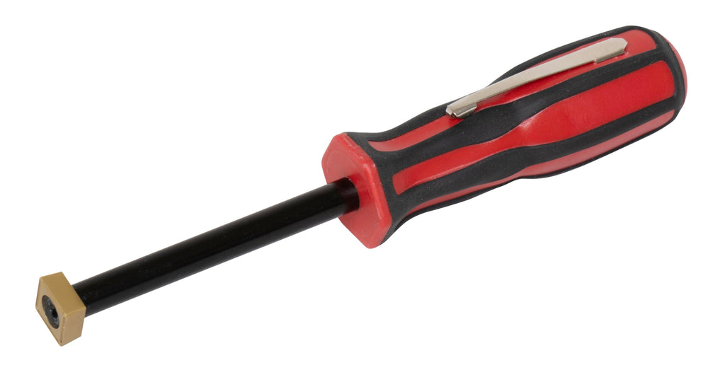 Lisle pocket carbide scraper front view shows compact 5-inch tool and pocket clip for easy carry