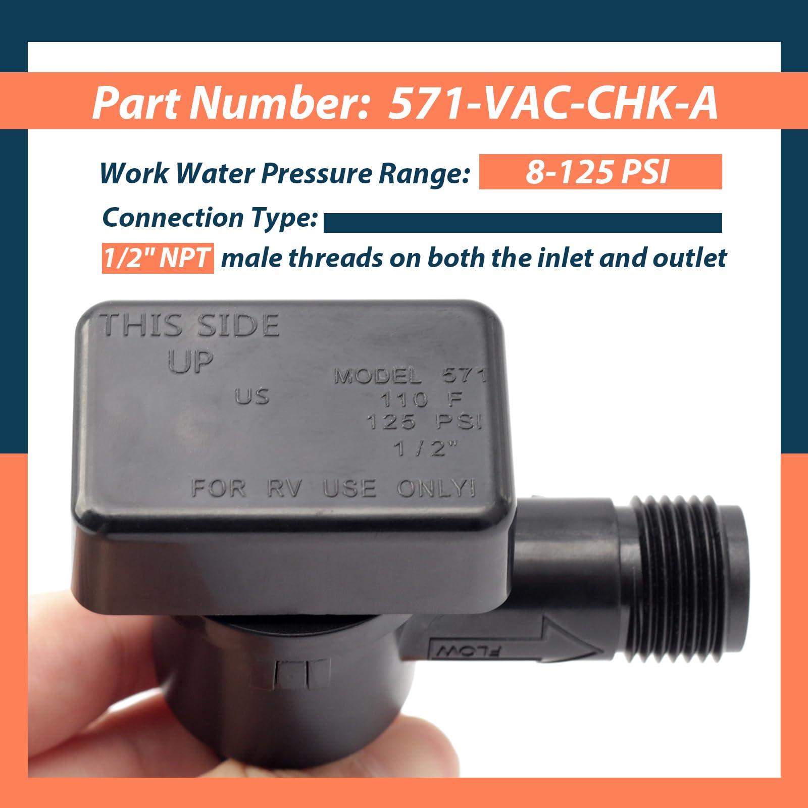 Lisnhlin check valve installed in RV black tank flush line preventing backflow