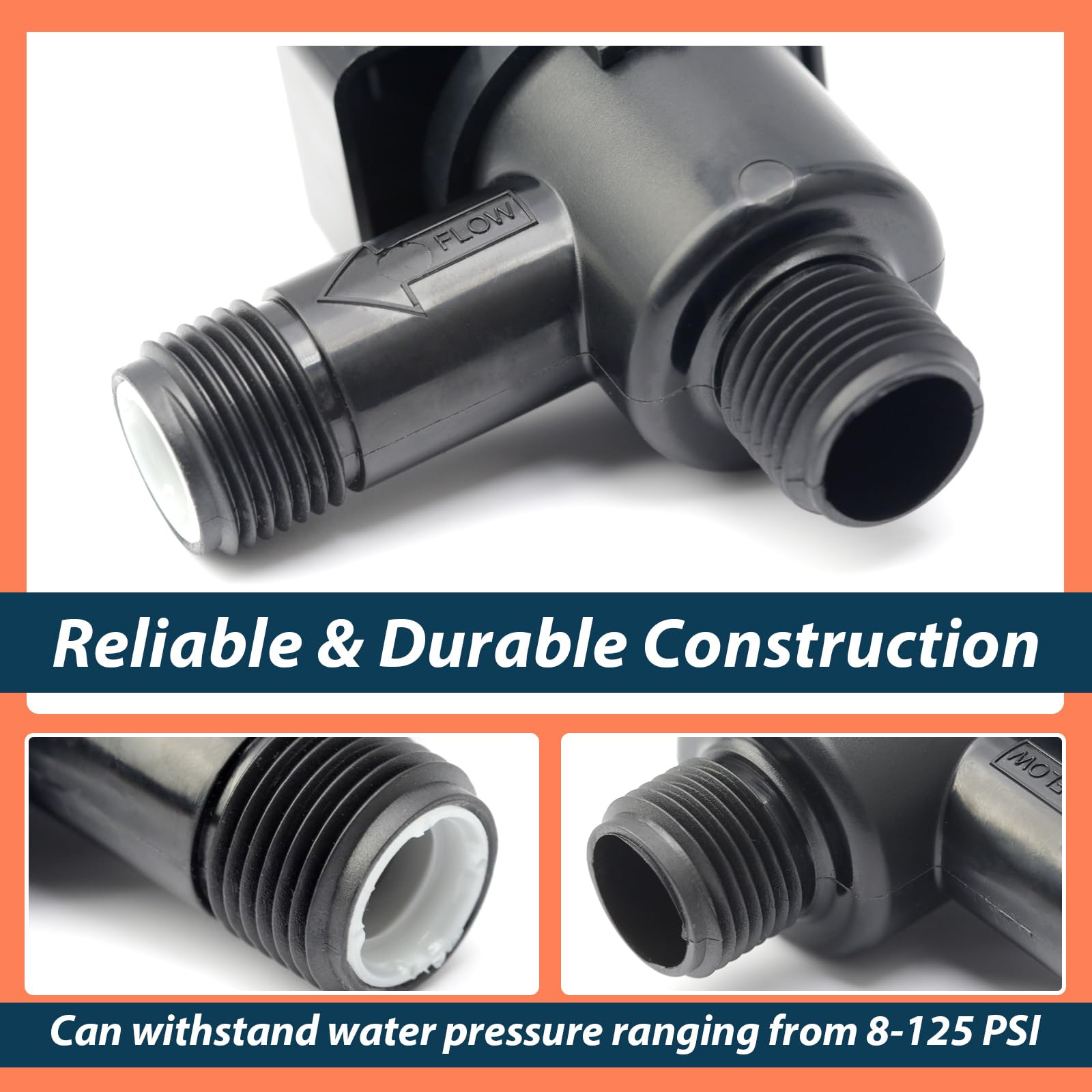 Lisnhlin check valve pressure rating label visible, assures 8–125 PSI capability