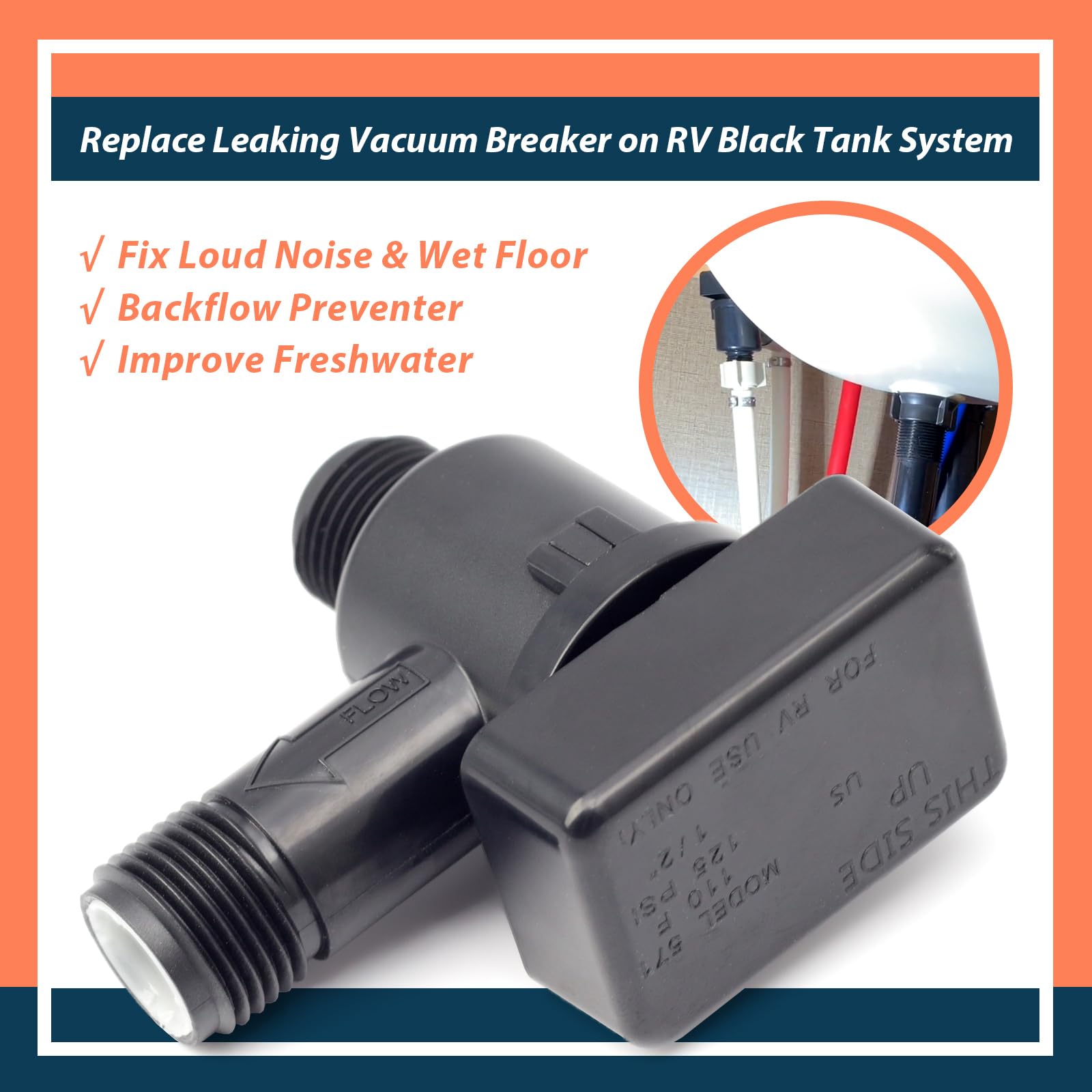 Lisnhlin check valve side profile highlighting durable construction for RV use