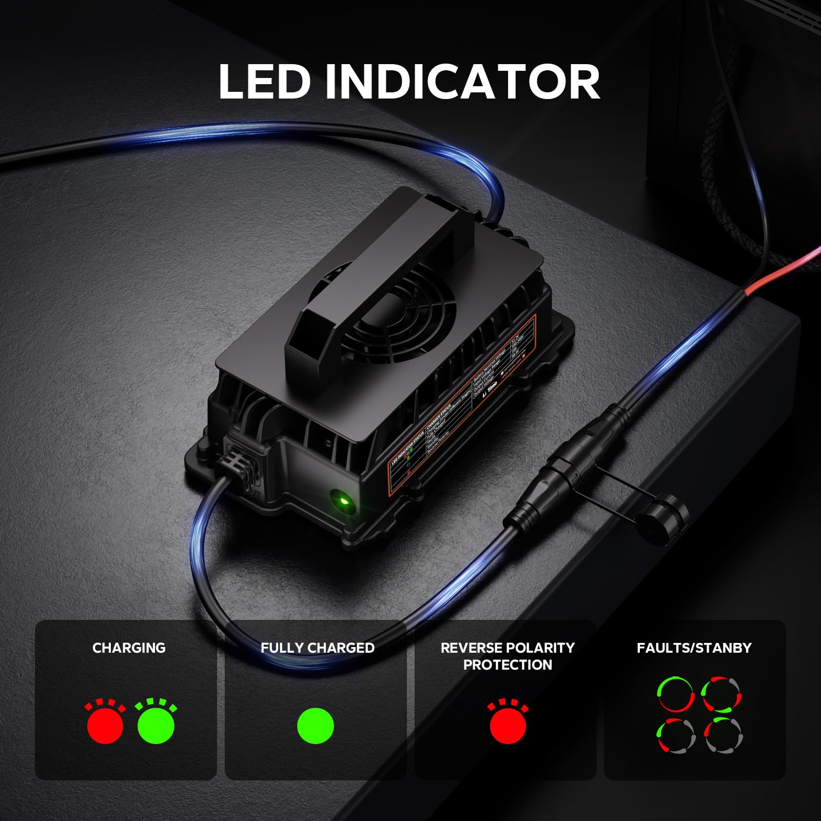 LiTime charging a golf cart in use demonstrating field-ready outdoor charging convenience