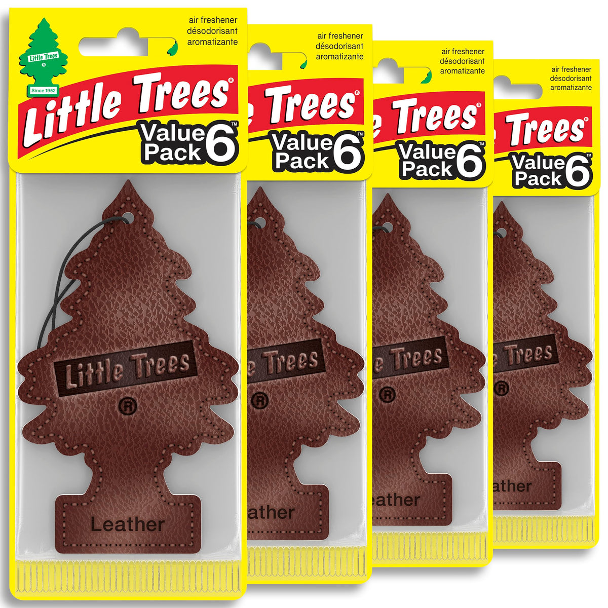 LITTLE TREES front packaging showing 24-count Leather fresheners for easy stocking