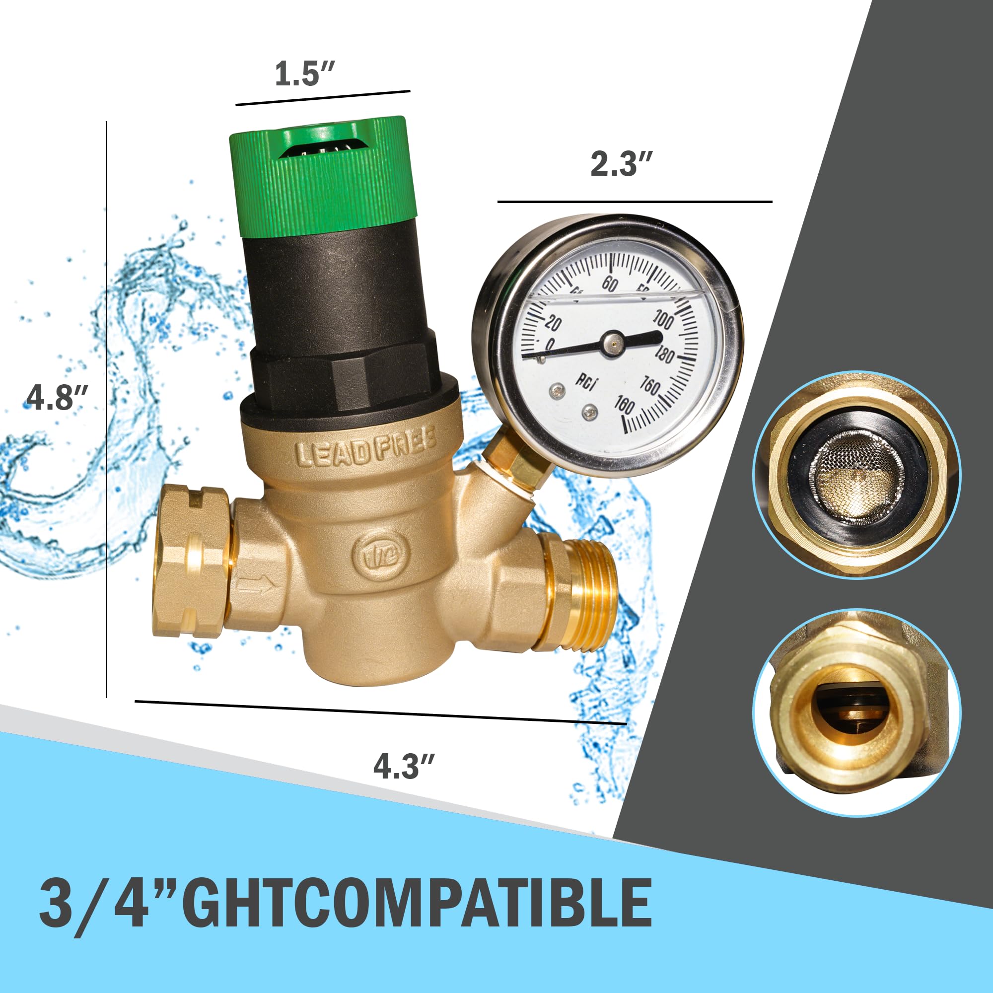 LIULO TOOL clear gauge closeup showing precise pressure reading to protect plumbing