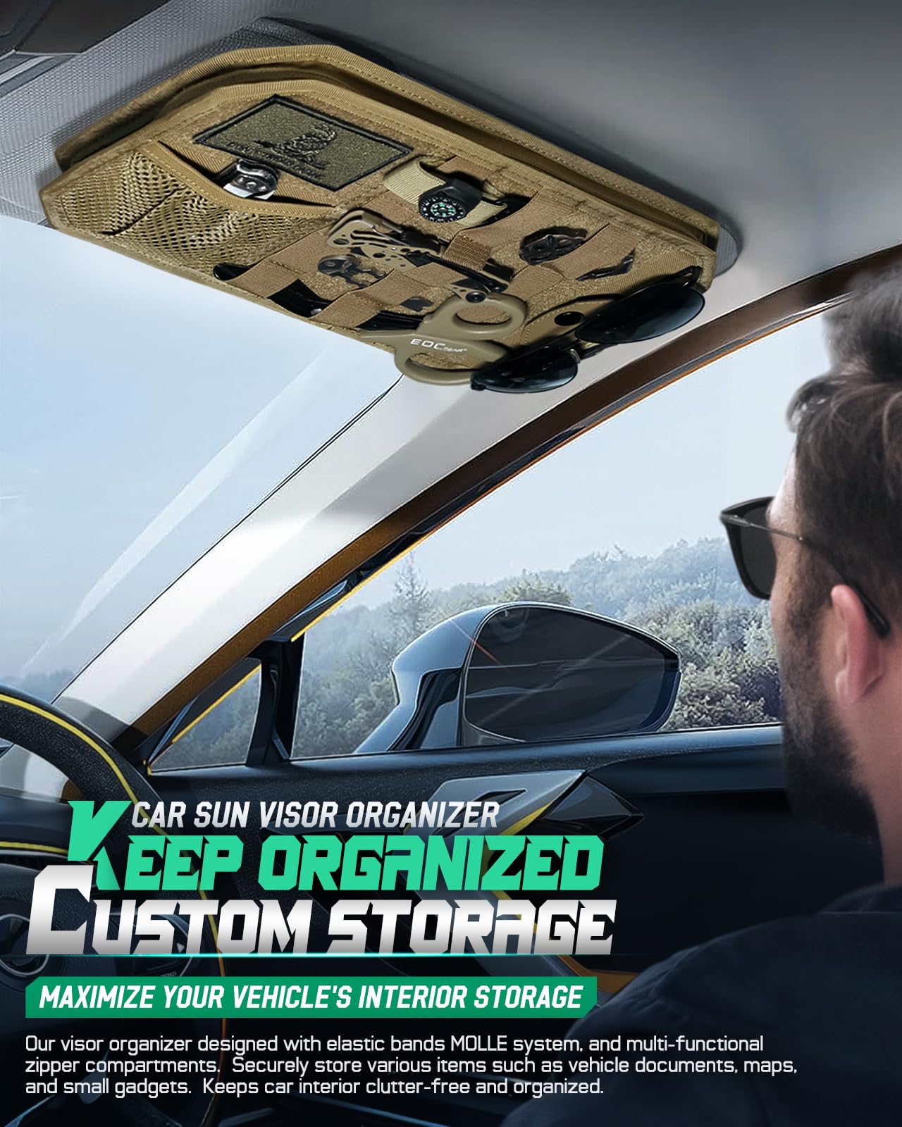LIVANS installed on car visor demonstrating fit and space-saving benefit