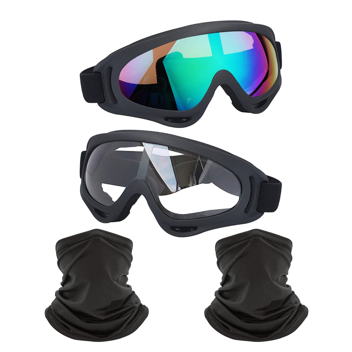 LJDJ front view goggles showing full-face seal and clear protection benefit