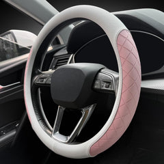 LKWLIKEI steering wheel cover front view showing white and pink design benefit: stylish upgrade