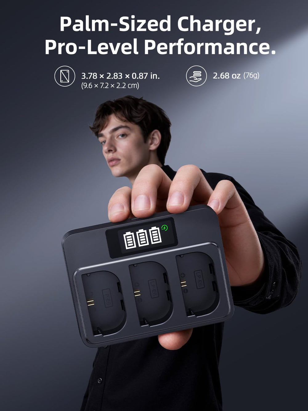 llano battery slot with Canon LP-E6 battery inserted, ensuring correct fit and fast charge