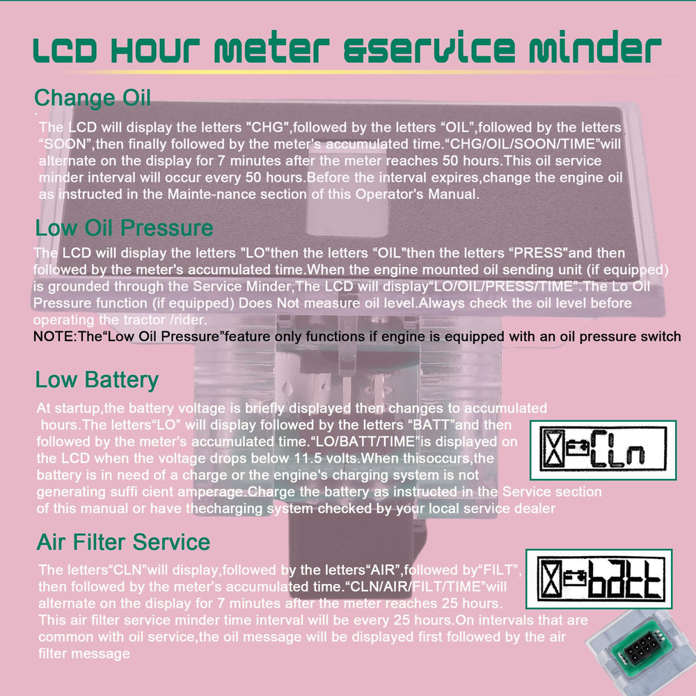 LLYZFED hour meter in mower lifestyle shot helping owners maintain service schedules