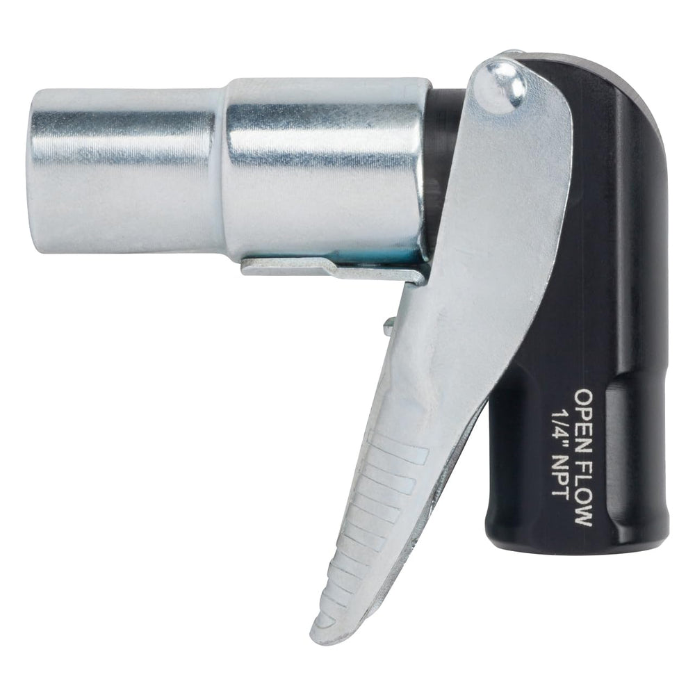 LockNFlate front view of 90-degree air chuck showing compact profile and secure fit