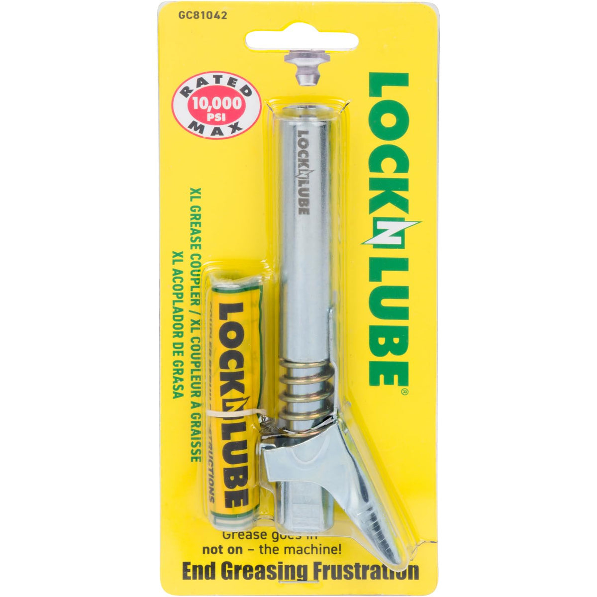 LockNLube front view of coupler XL showing robust construction and reliable fit