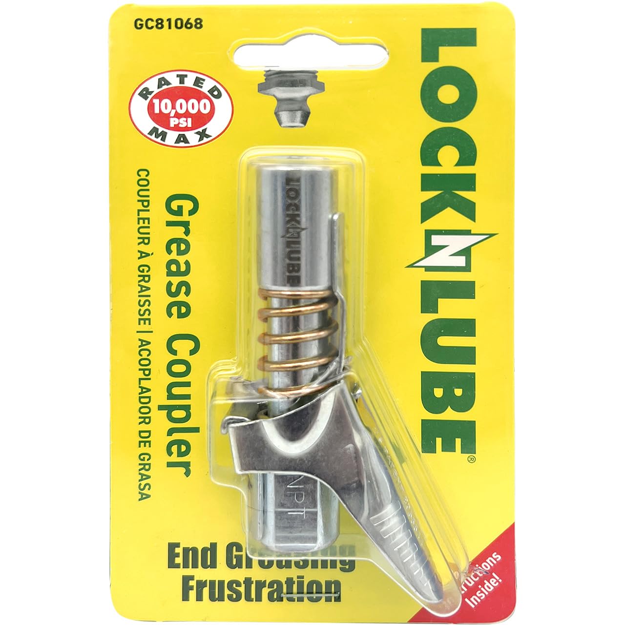 LockNLube front view of coupler showing universal 1/8" NPT for reliable fit