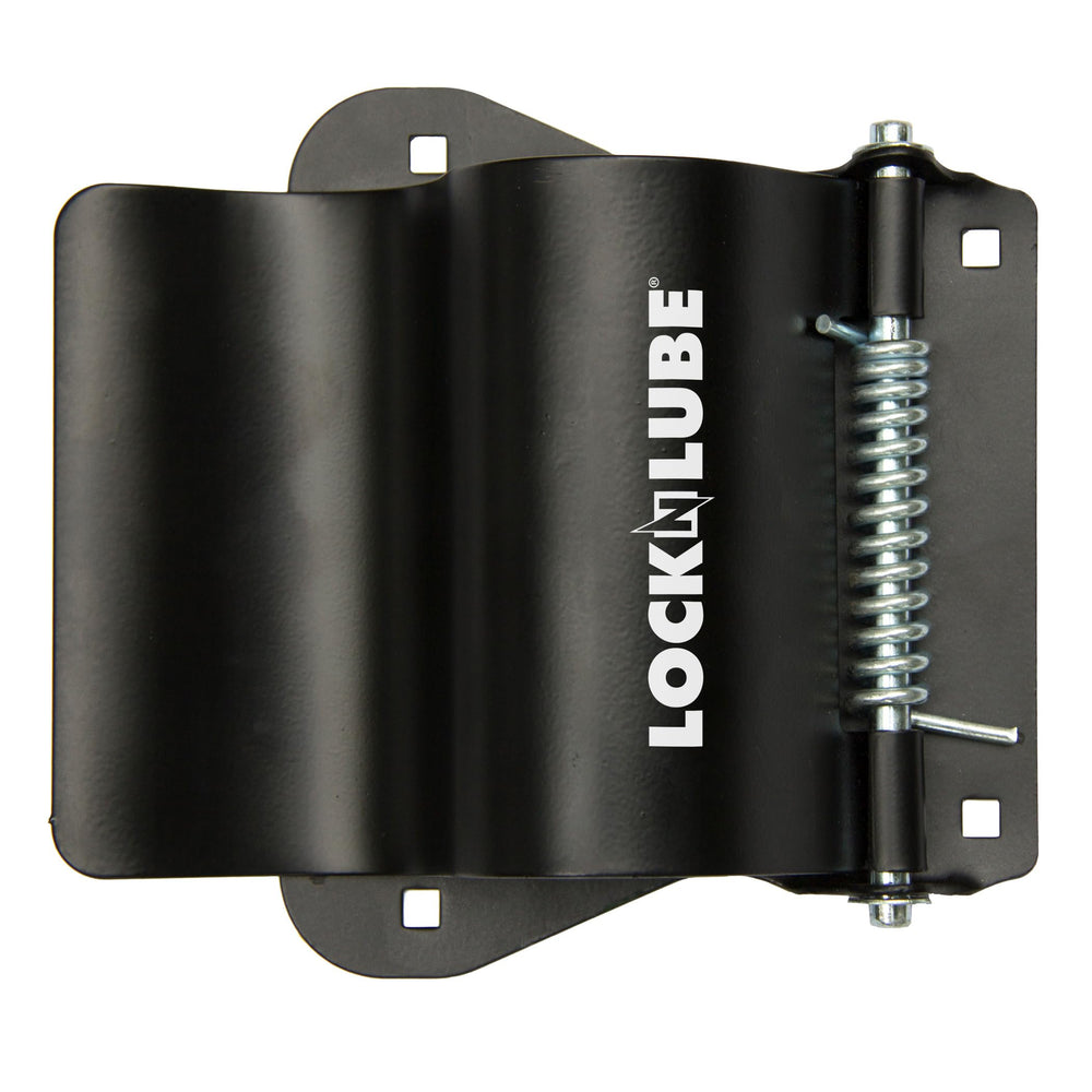 LockNLube holder front view showing sturdy cradle and bolt holes for secure mount