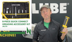 LockNLube in use on heavy equipment demonstrating reach and speed