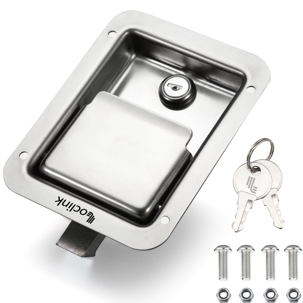 Loclink paddle latch front view showing polished face and secure look