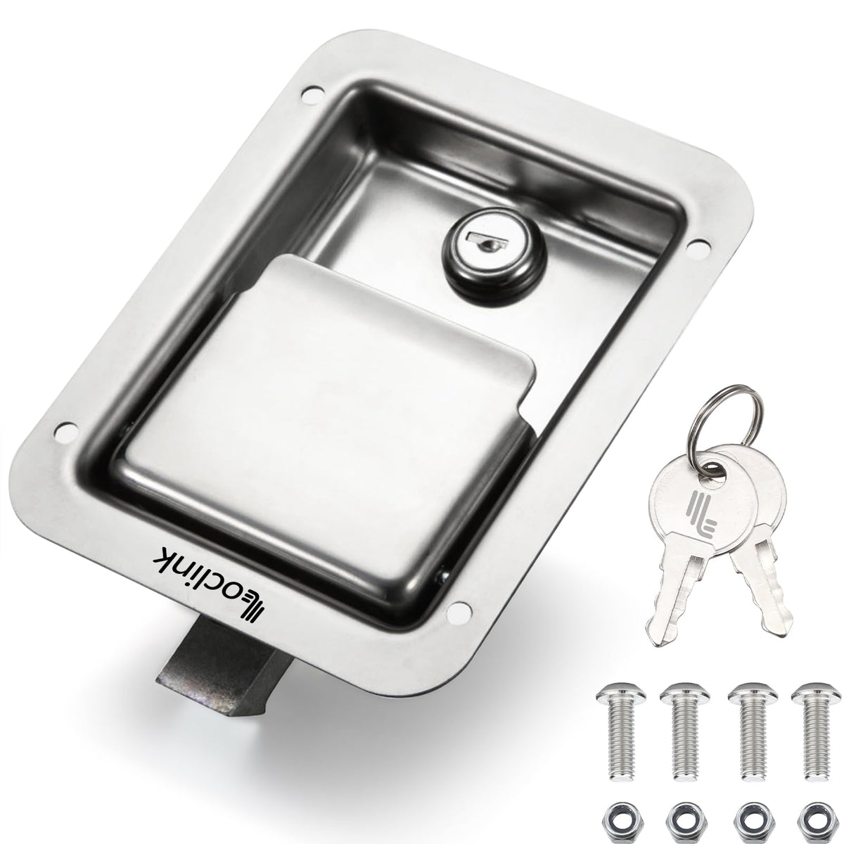 Loclink paddle latch front view showing polished face and secure look