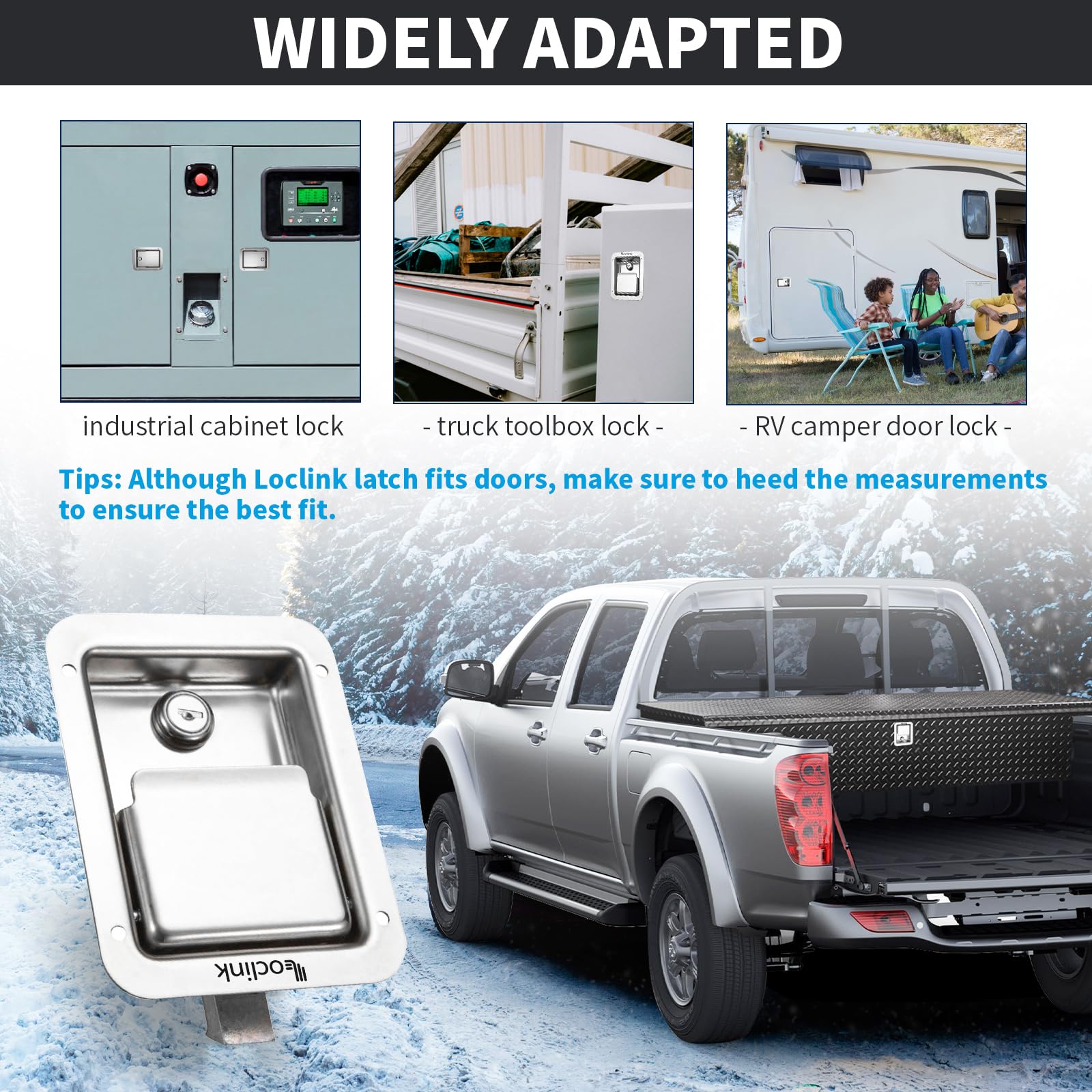 Loclink paddle latch side profile emphasizing low-profile fit benefit