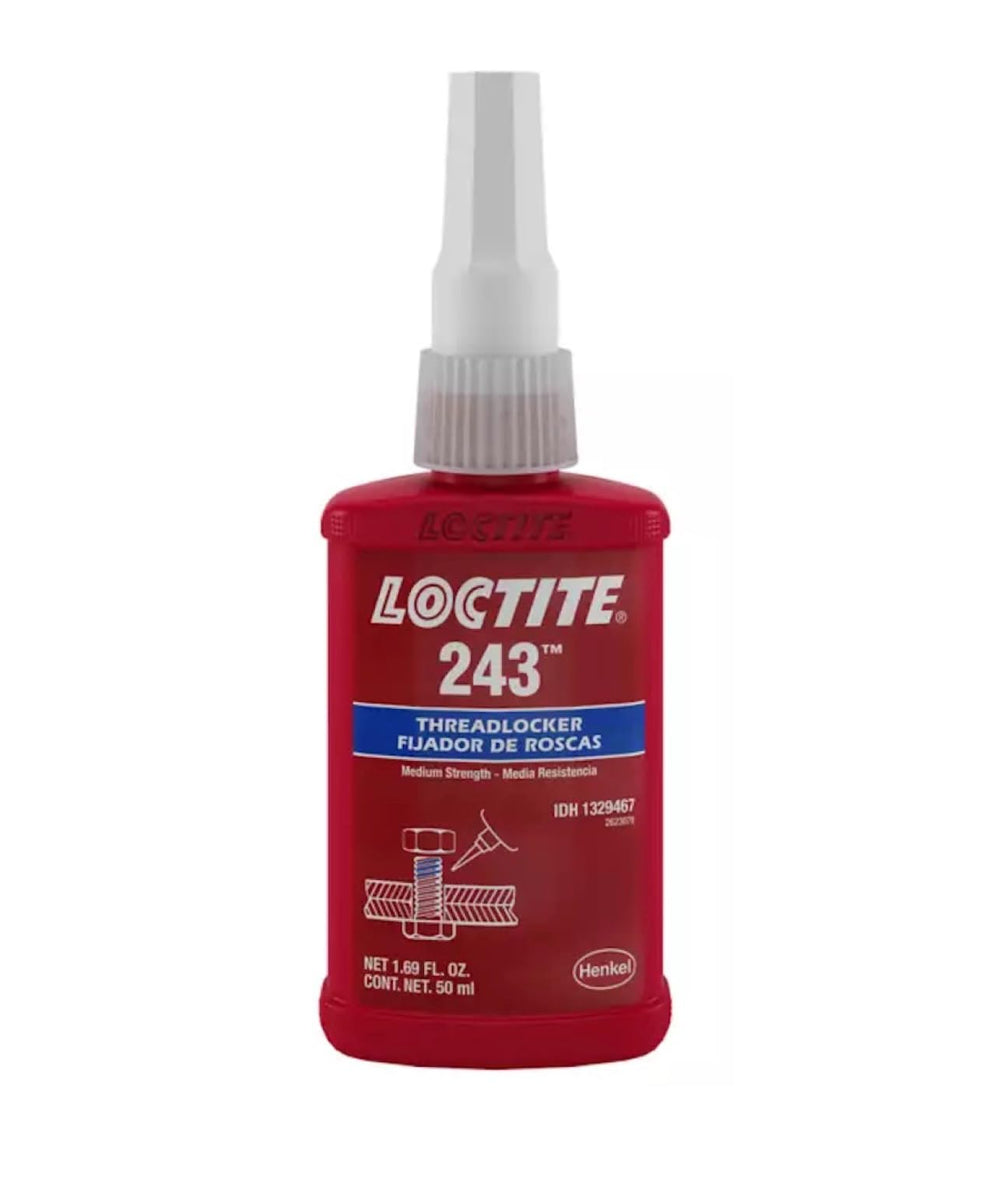 Loctite 243 front label showing bottle and size for clear product ID and selection