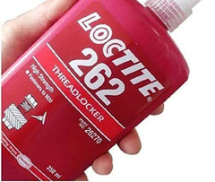 Loctite 262 bottle front label showing product and durable metal fastening benefit
