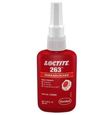 Loctite 263 front packaging showing 50ml bottle and clear red adhesive visibility