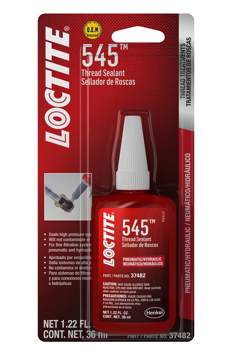 Loctite 545 bottle front label showing product and high-pressure sealing benefit