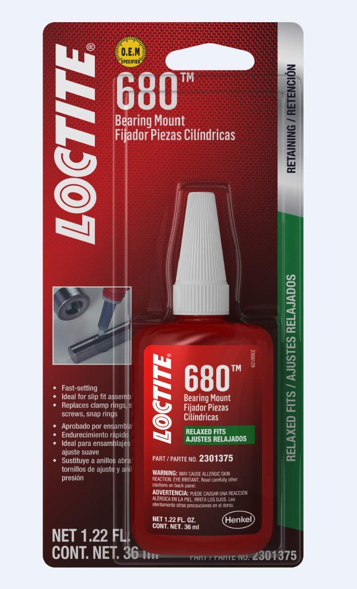 Loctite 680 front tube packaging showing label and volume, aids easy identification