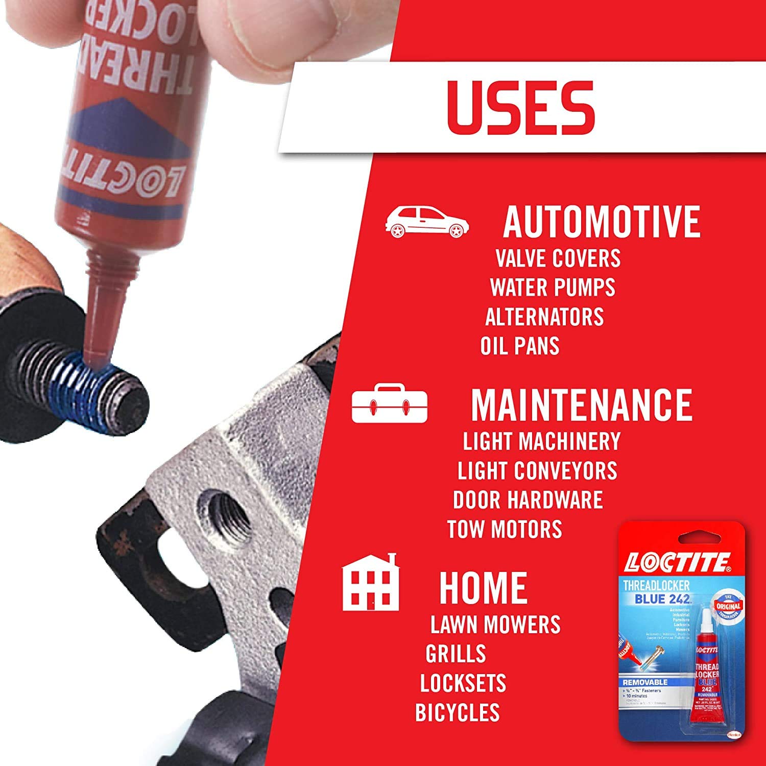 Loctite applied on threaded fastener preventing loosening and corrosion
