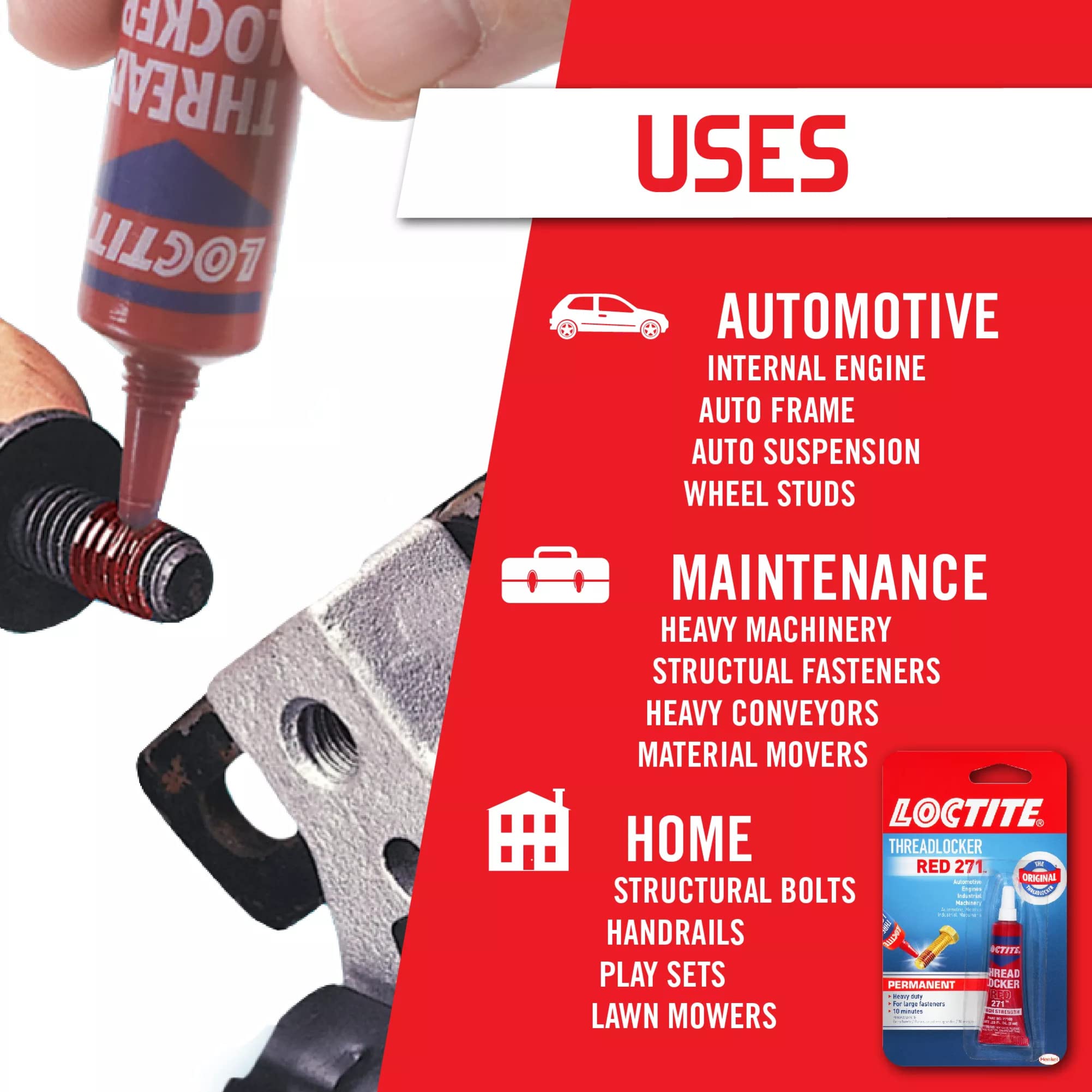 Loctite on an engine bolt demonstrating vibration-resistant locking