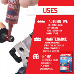 Loctite on an engine bolt demonstrating vibration-resistant locking