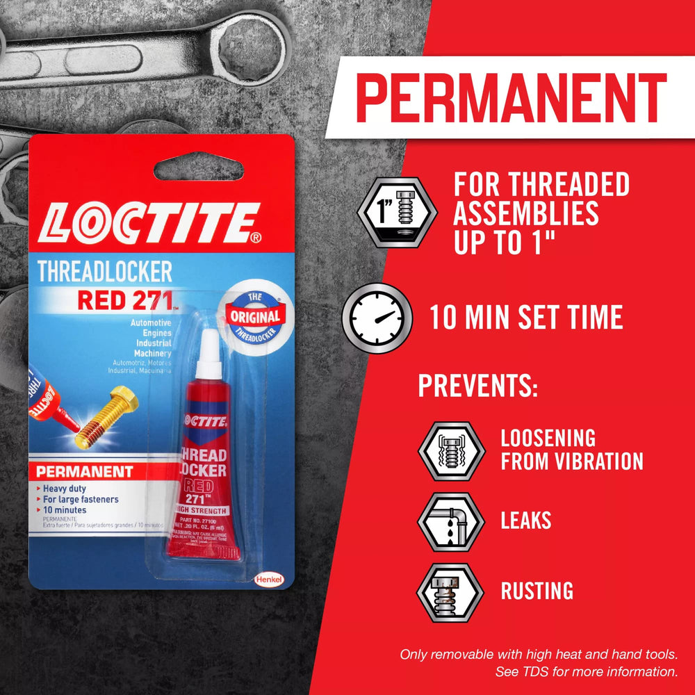Loctite tube beside ruler illustrating small 0.2 fl oz size