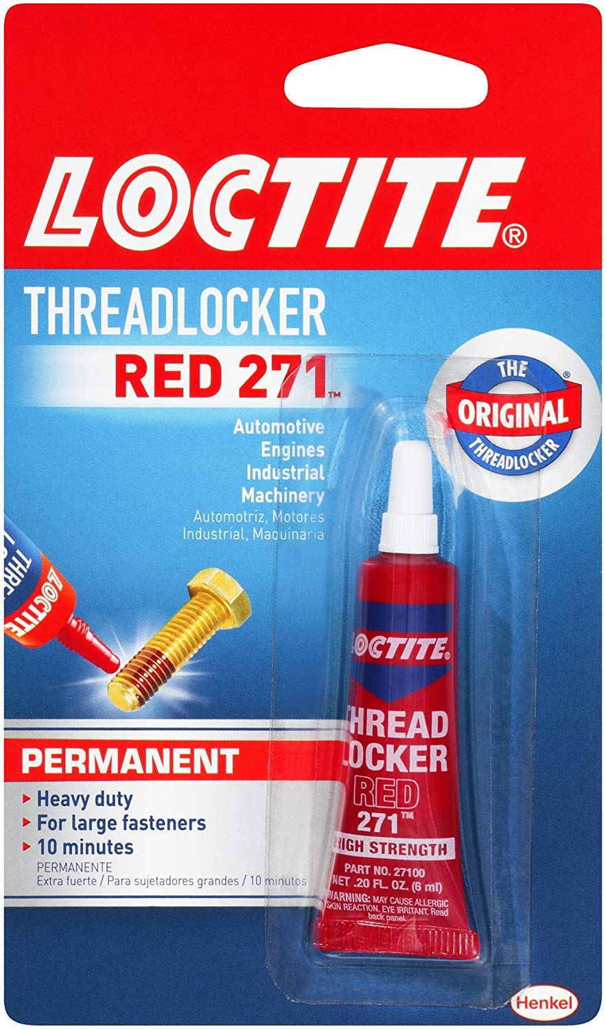 Loctite tube front view showing product and brand for secure fastening