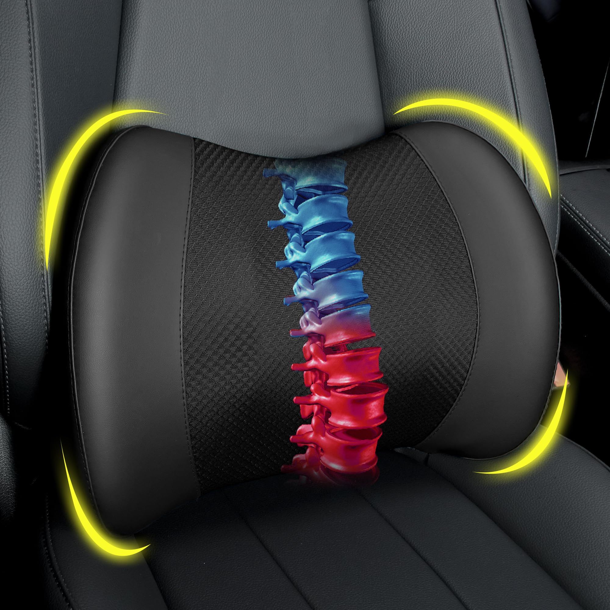 Lofty Aim front view of lumbar pillow showing compact ergonomic shape for comfort