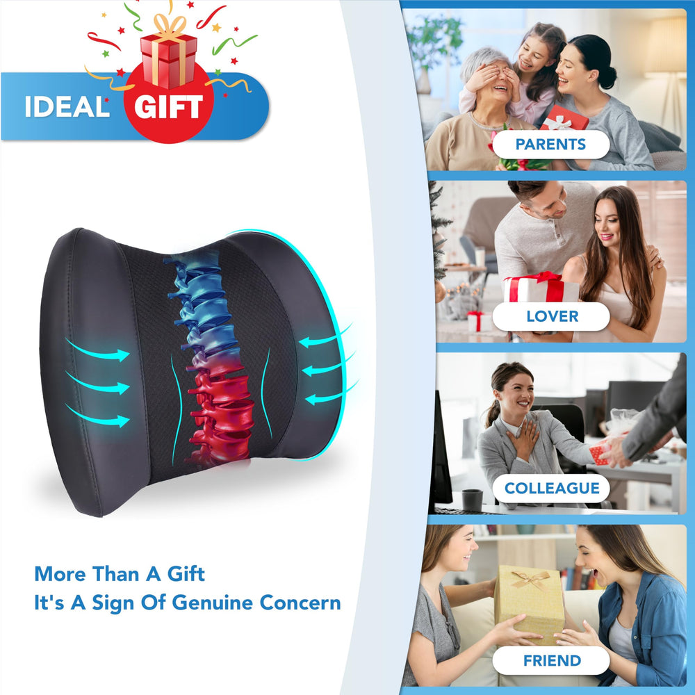 Lofty Aim pillow on office chair showing improved posture and daily comfort