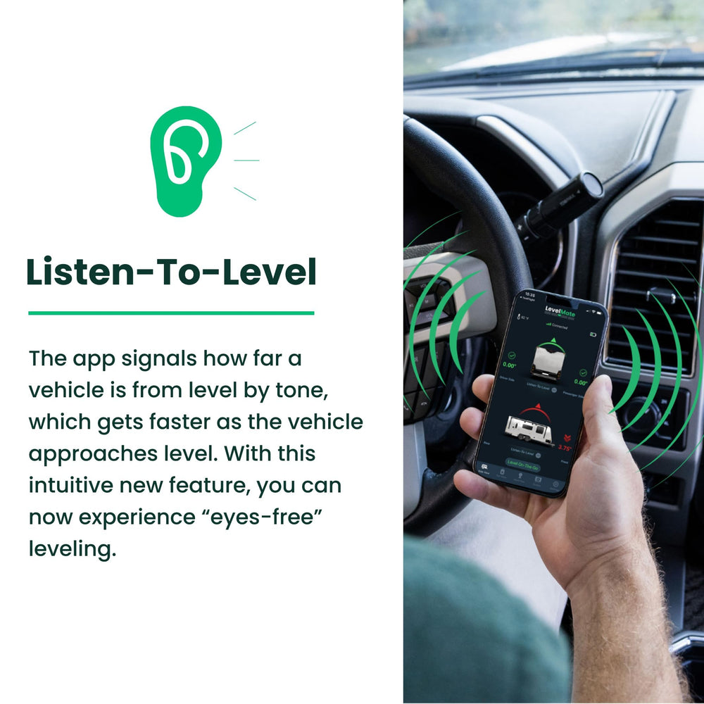 LogicBlue LevelMateMAX listen-to-level feature indicated by sound waves for hands-free use