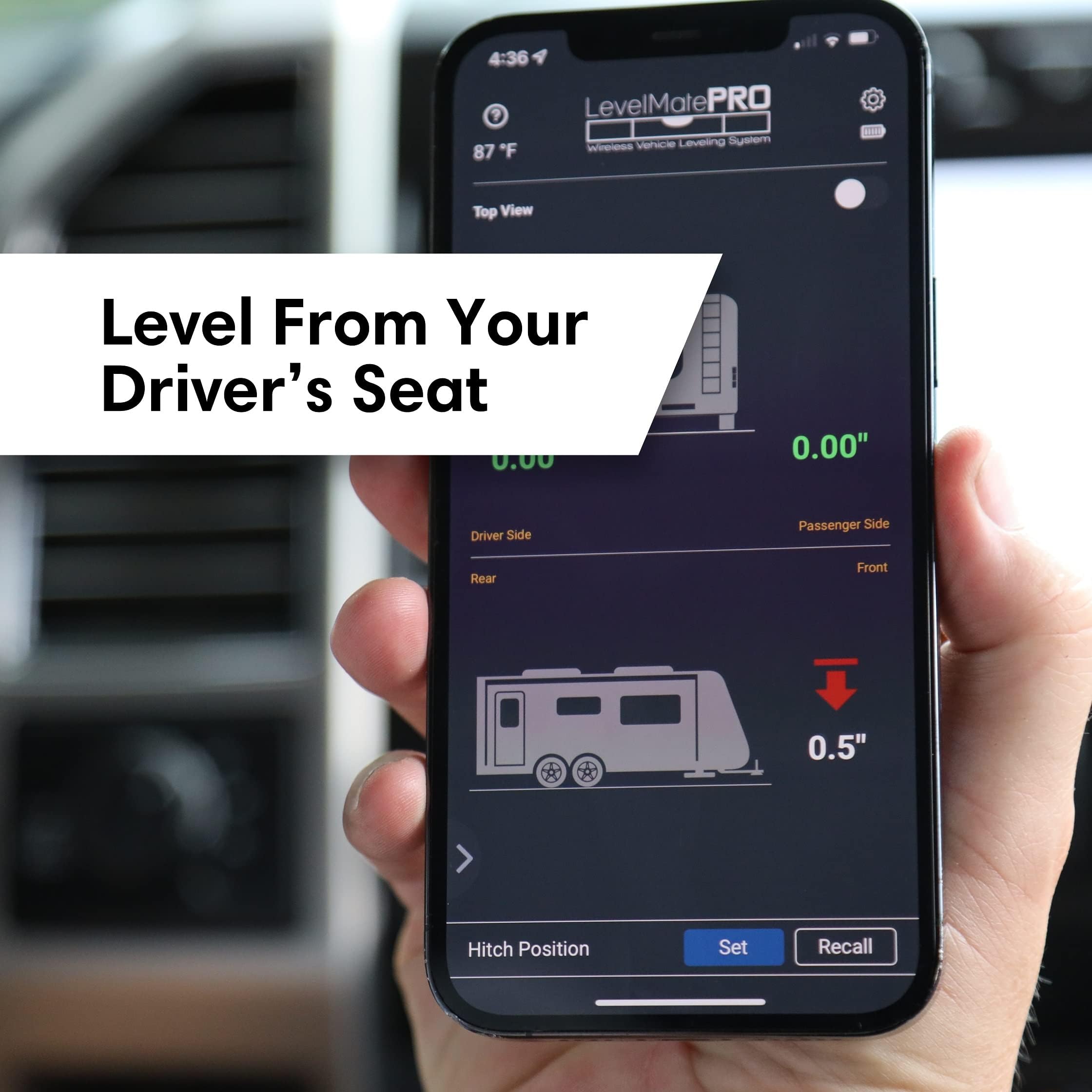 LogicBlue app screen paired with LevelMatePRO showing live tilt readings for fast adjustments