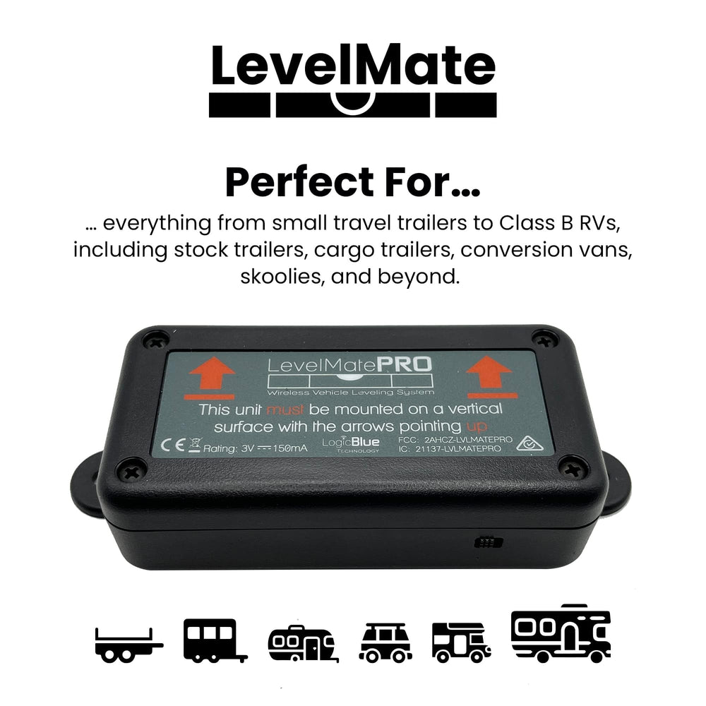 LogicBlue LevelMatePRO in low-light campsite using app for nighttime leveling convenience