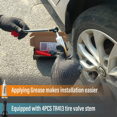 LOGOL seating tool inserted through rim hole demonstrating fast valve installation