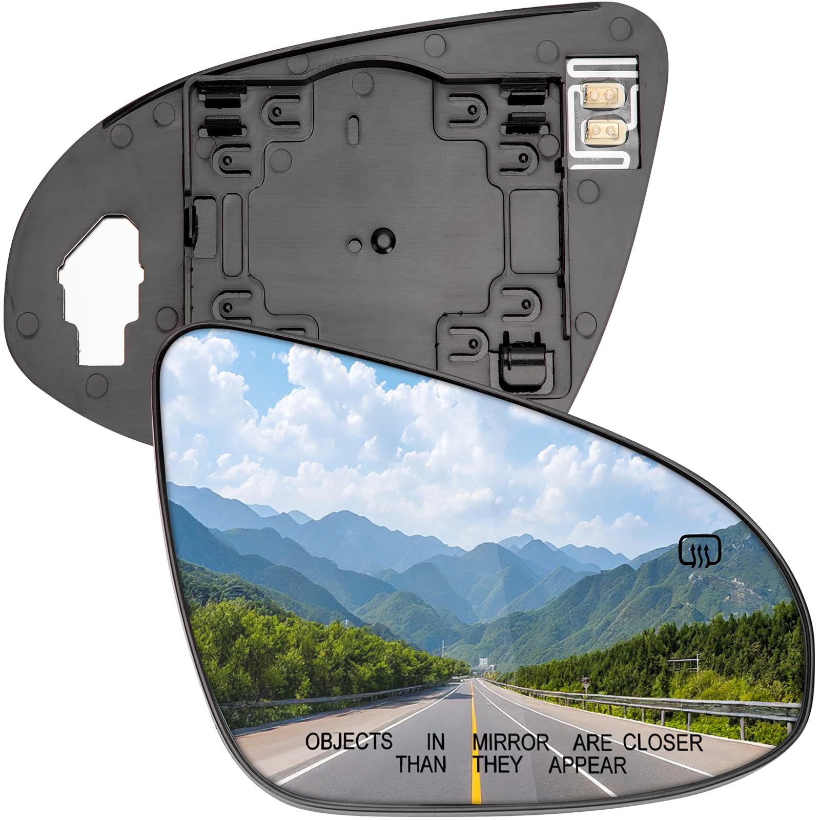 LOIYLLEN front view of passenger mirror glass showing clean reflective surface and fit benefit
